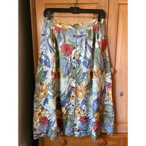 🧺Alfred Dunner | Vintage Tropical Floral Button down Midi Skirt | Size 14